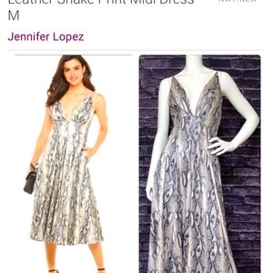 Jennifer Lopez Faux Leather Snake Print Midi Dress L